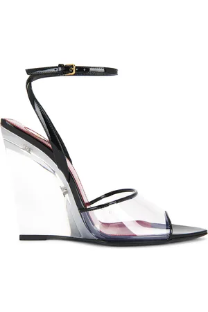 Saint Laurent Vera Wedge Sandal in Transparent & Nero - Black. Size 41 (also in ).
