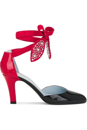 VALENTINO GARAVANI Foliefoliage Ankle Strap Pump in Nero & Rouge - Black. Size 36 (also in 36.5, 37, 37.5, 38, 38.5, 39.5, 40, 41).
