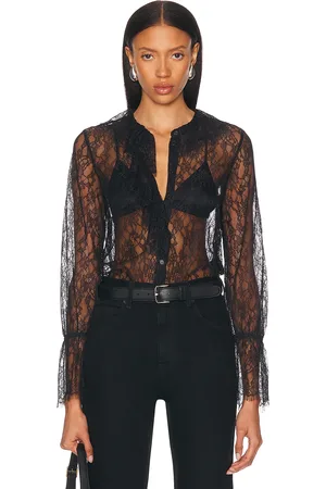 NILI LOTAN Cecily Lace Shirt in Black - Black. Size L (also in M, S, XS).