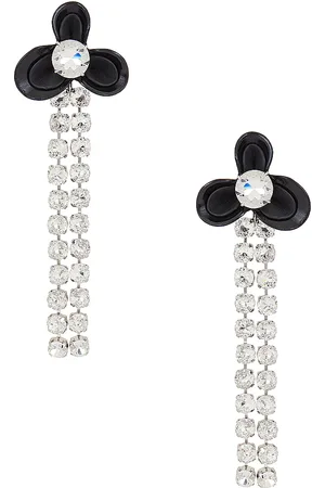 AREA Flower Drop Earrings in Black & Silver - Black. Size all.