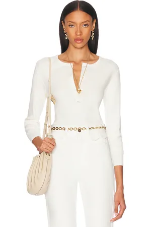 Chloé Long Sleeve Polo Top in Iconic Milk - Cream. Size L (also in M, S).