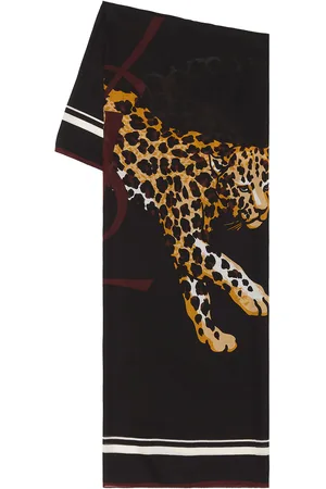 Saint Laurent Carre Leo Gros Cassa Scarf in Black & Multicolor - Black. Size all.