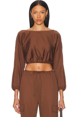 Leset Yoko Long Sleeve Blouson Top in Chocolate - Chocolate. Size L (also in M, XS).