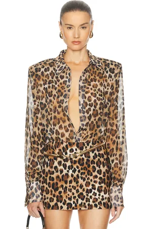 Rowen Rose Printed Georgette Shirt in Leopard - Brown. Size 40 (also in ).
