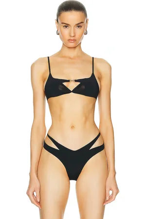 MUGLER Cut Out Bikini Top in Black - Black. Size 34 (also in ).
