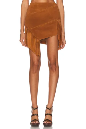 COPERNI Suede Asymmetric Fringed Skirt in Brown - Brown. Size 38 (also in ).