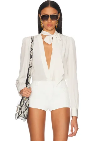 Tom Ford Lavalliere Long Sleeve Top in Gum - White. Size 34 (also in 36, 38, 40).