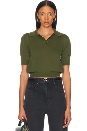 Saint Laurent Short Sleeve Polo Top in Kaki - Green. Size L (also in M, S, XL).