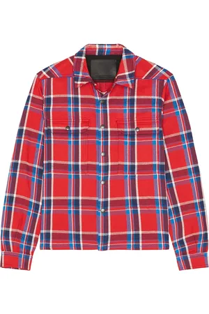 DRKSHDW BY RICK OWENS Cropped Outershirt in Red Plaid - Red. Size L (also in M, XL/1X).