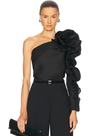 Carolina Herrera One Shoulder Flower Top in Black - Black. Size 2 (also in 4).
