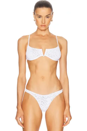 Bond Eye Nora Balconette Bikini Top in White Leopard Two Tone - White. Size all.