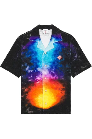 Casablanca Open Collar Jacquard Monogram Shirt in Tie Dye - Blue. Size L (also in M, S, XL/1X).