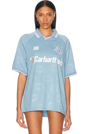 Carhartt Hartts Football T-Shirt in Heart Train Jacquard & Bluebird - Baby Blue. Size L (also in XL/1X).