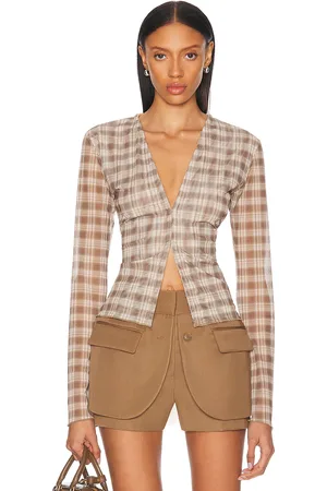 Jade Cropper Long Sleeve Cardigan in Beige & Brown Snake Print - Beige. Size 40 (also in ).