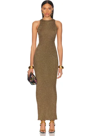 Saint Laurent Sleeveless Long Dress in Noir & Or - Metallic Gold. Size L (also in XL).