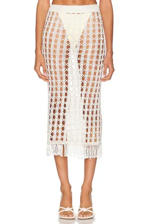 Calle Del Mar Crochet Skirt in Natural - Ivory. Size L (also in M, S).