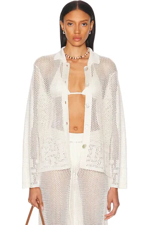 Calle Del Mar Geo Hem Long Sleeve Shirt in Natural - Ivory. Size L (also in M, S).