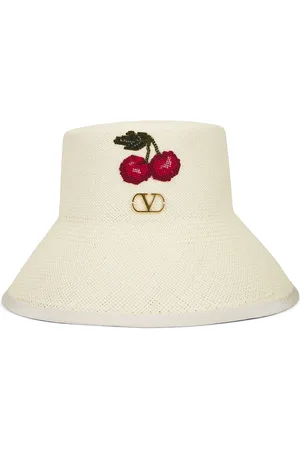 VALENTINO GARAVANI V Logo Signature Bucket Hat in Naturale Rosso Verde & Antique Brass - Cream. Size L (also in M, S).