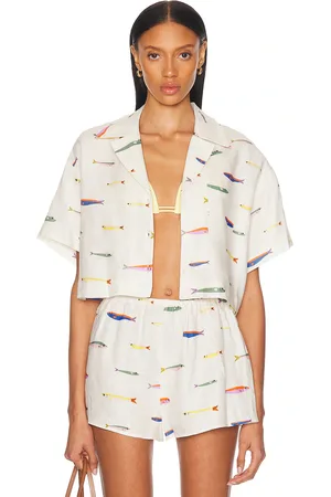 Staud Daya Linen Top in Pop Sardines Ivory - White. Size L (also in M, XS).