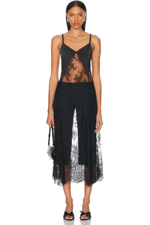 MONSE Sheer Lace Slip Dress in Black - Black. Size 2 (also in 6, 8).