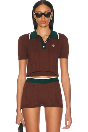Casablanca Cable Polo Top in Brown - Brown. Size L (also in M, S, XS).