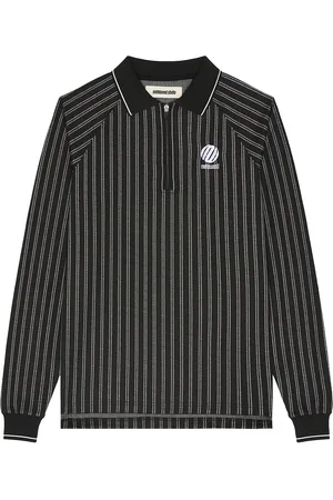Metalwood Ribbed Long Sleeve Polo in Black - Black. Size L (also in M, S, XL/1X).