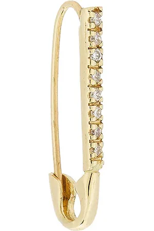 LOREN STEWART Mini Diamond Safety Pin Single Earring in 14k Yellow Gold & Diamond - Metallic Gold. Size all.
