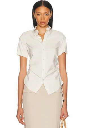 Burberry Button Up Top in Clam Ip Stripe - Beige. Size 0 (also in 6).