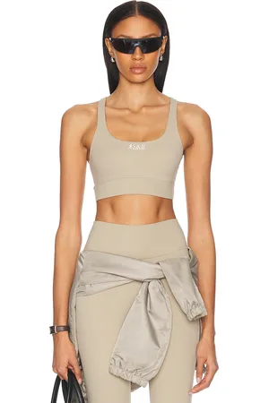 Sporty & Rich Runner Active Sports Bra in Elephant - Taupe. Size S (also in XS).