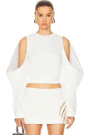 AREA Crystal Embellished Cold Shoulder Sweatshirt in Off White - White. Size M (also in ).