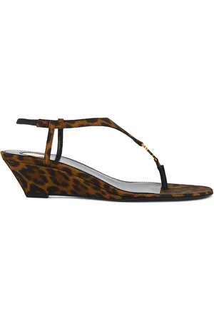 Saint Laurent Cassandra Sandal in Manto Naturale & Nero - Brown. Size 36 (also in 36.5, 37, 37.5, 38, 39, 39.5, 40, 41, 42).
