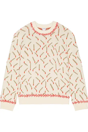 Bottega Veneta Cotton Jacquard Matches Sweater in String Chalk & Tomato - White. Size L (also in XL/1X).