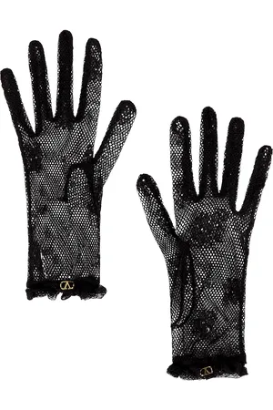 VALENTINO GARAVANI V Logo Signature Gloves in Nero & Oro - Black. Size 6 (also in 7).