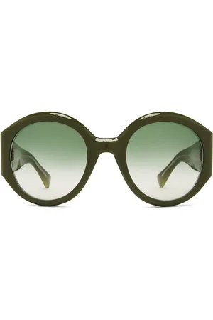 Gucci Round Sunglasses in Shiny Solid Olve Green - Olive. Size all.