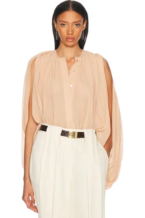 Stella McCartney Creponne Drape Crew Blouse in Tearose - Blush. Size 34 (also in 36, 38, 40).