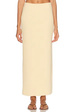 ENZA COSTA Boucle Knit Skirt in Bleached Sand - Cream. Size L (also in M, S, XS).