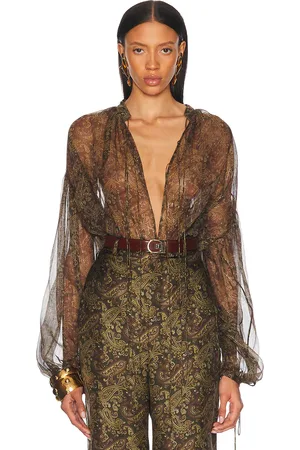 Saint Laurent Tie Neck Blouse in Kaki Bordeaux - Olive. Size 34 (also in 36, 38).