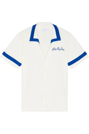 BLUE SKY INN Paneled Knit Shirt in White & Blue - White. Size L (also in M).