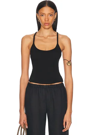 ENZA COSTA Cotton Rib U Tank Top in Black - Black. Size L (also in ).