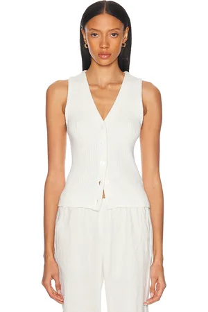 ENZA COSTA Boucle Knit Vest in Off White - White. Size L (also in M, S, XL, XS).
