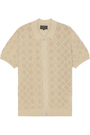 Beams Zip Knit Polo Mesh in Beige - Cream. Size S (also in ).