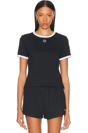 Sporty & Rich Ringer Tee in Black - Black. Size L (also in M, S, XL, XS).