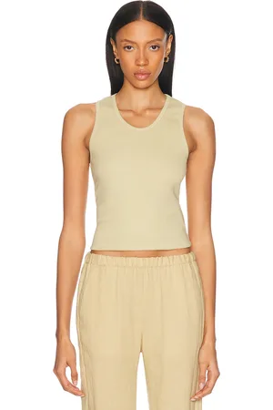 ENZA COSTA Cotton Rib Scoop Tank Top in Celadon - Olive. Size L (also in S, XS).