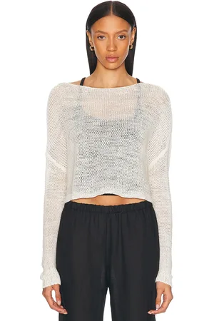 ENZA COSTA Linen Open Knit Bateau Sweater in White - White. Size L (also in ).