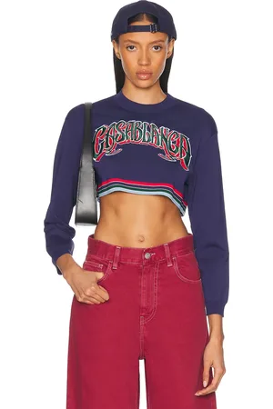 Casablanca Baseball Cropped Tee in Navy - Navy. Size L (also in M, S, XS).