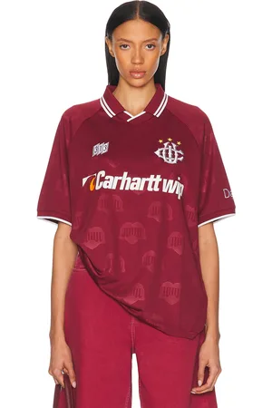 Carhartt Hartts Football T-Shirt in Heart Train Jacquard & Mulberry - Burgundy. Size XL/1X (also in ).