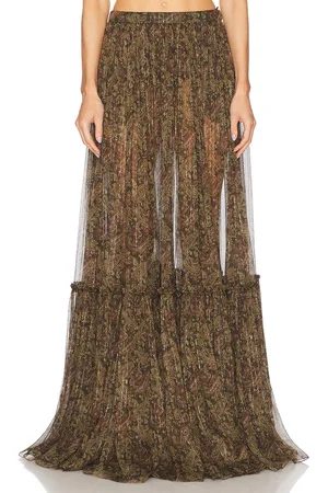 Saint Laurent Tiered Maxi Skirt in Kaki Bordeaux - Olive. Size 36 (also in ).