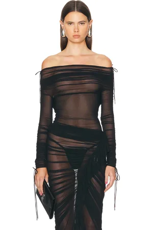 Atlein Ruched Off The Shoulder Top in Black - Black. Size 34 (also in ).