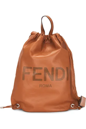 Fendi Logo Embossed Drawstring Backpack in Brown - Brown. Size all.