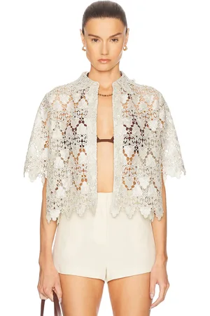 Frame The Lace Button Up Shirt in Soft Mint - Mint. Size L (also in M, S, XL, XXS).